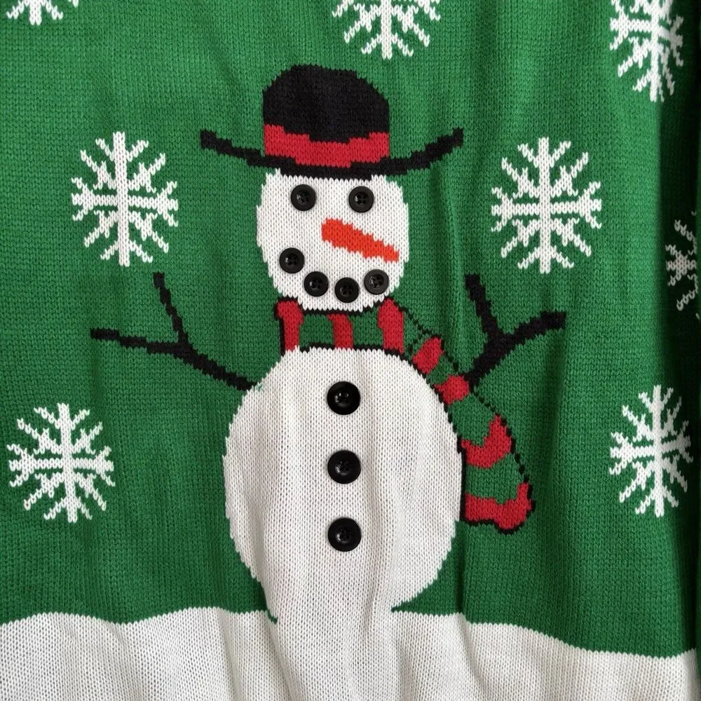 Ugly Christmas Sweater Women's Size 1X Green Snowman Turtleneck Pullover Knit